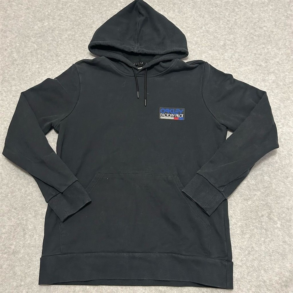 Oakley Men's Black Pullover Hoodie M Graphic Print Kangaroo Pocket Factory pilot - Picture 2 of 7